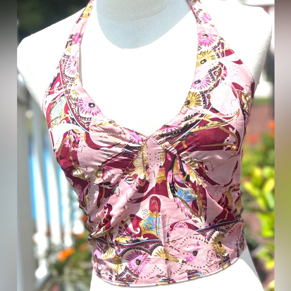 Floral Halter Top in Pink and Burgundy 2in1 (can wear both side)